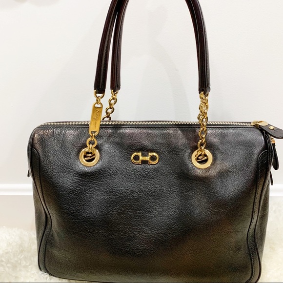 Salvatore Ferragamo Handbags - Salvatore Ferragamo Black Leather bag gold chain